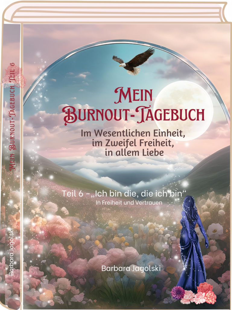 Cover mit Blumen, Frau und Adler im Himmel