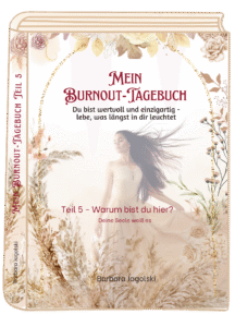 Cover Teil 5 Frau mit weißem, langen Kleid und Hintergrund mit hellen Blumen